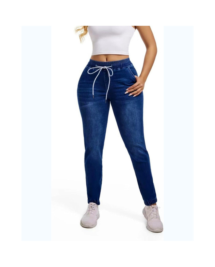 Danim High Waisted Denim Cargo Pants (Navy)