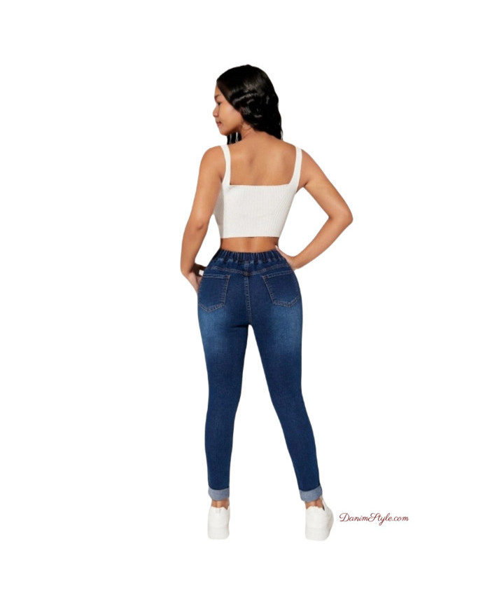 Danim High Waisted Skinny Denim Cargo Pants (Navy)