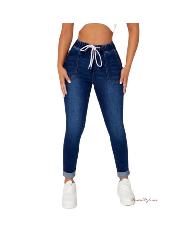 Danim High Waisted Skinny Denim Cargo Pants (Navy)