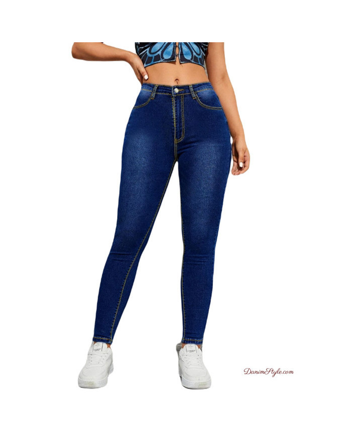 Danim High Waisted Skinny Denim Cargo Pants (Indigo)