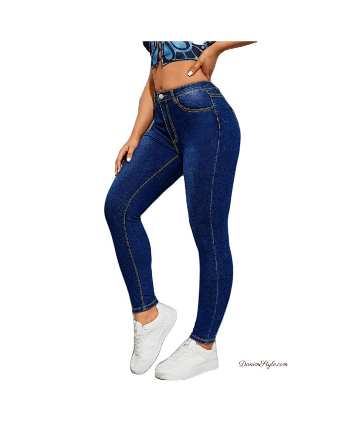 Danim High Waisted Skinny Denim Cargo Pants (Indigo)