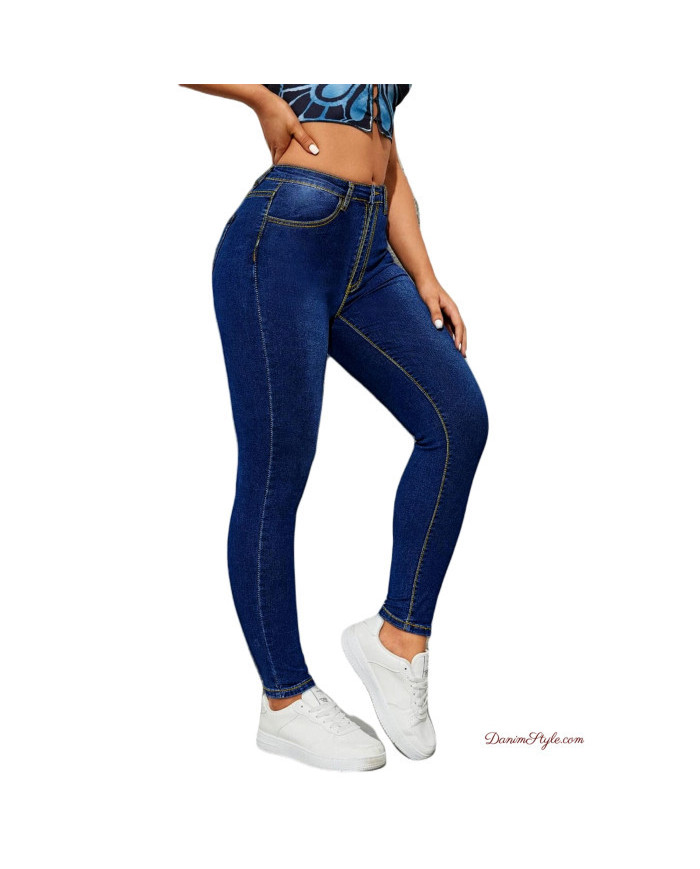 Danim High Waisted Skinny Denim Cargo Pants (Indigo)