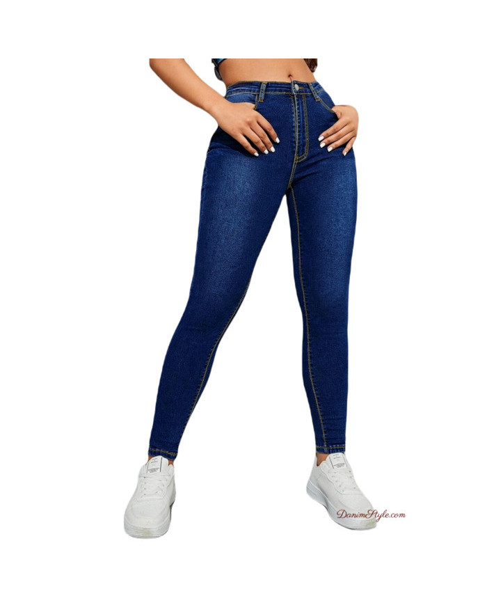 Danim High Waisted Skinny Denim Cargo Pants (Indigo)