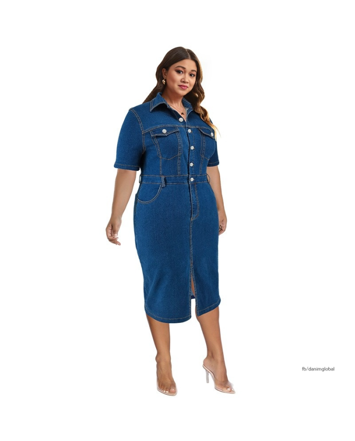 Danim Mario Denim Midi Dress (Navy-Blue )