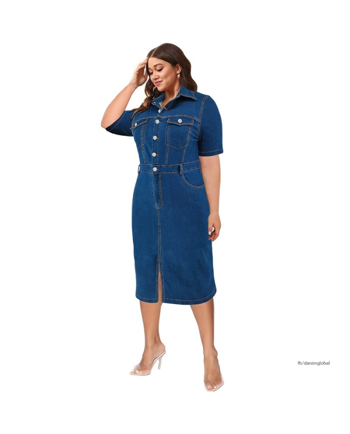 Danim Mario Denim Midi Dress (Navy-Blue )
