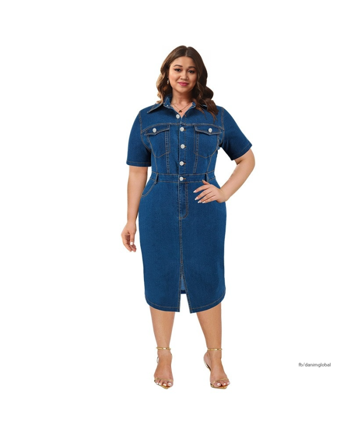 Danim Mario Denim Midi Dress (Navy-Blue )