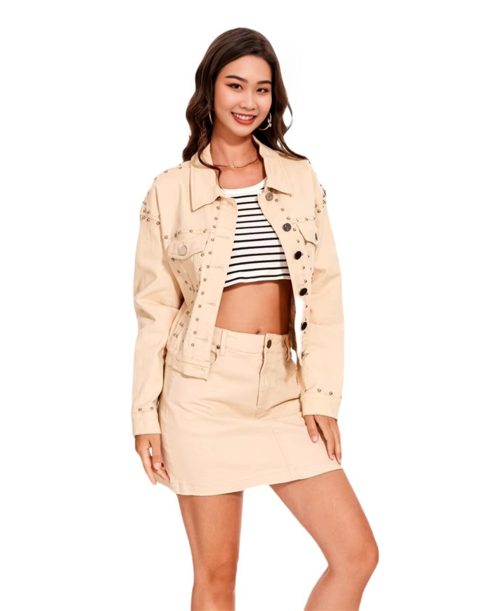 Danim Babe Denim Jacket & Shorts (Camel-2Pcs)