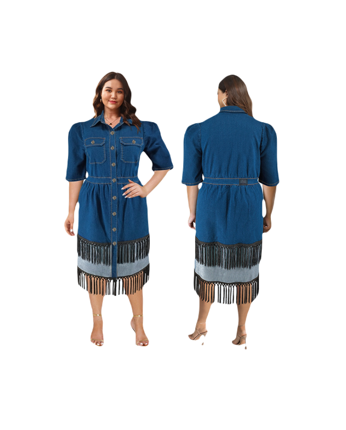 Danim Mario Denim Maxi Dress (Green-Blue)