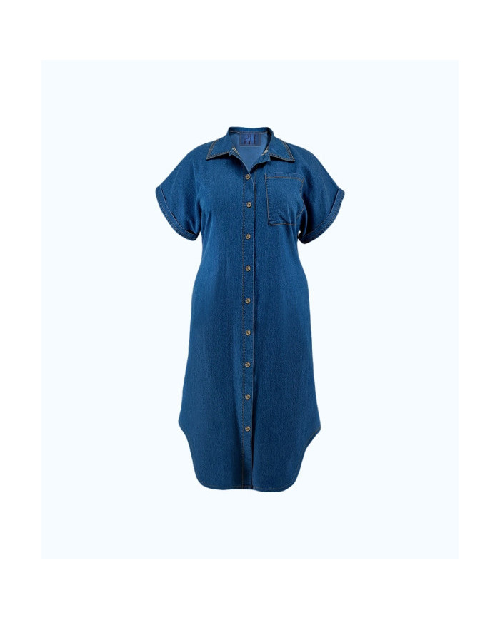 Danim Mario Denim Midi Long Dress (Navy-Blue )