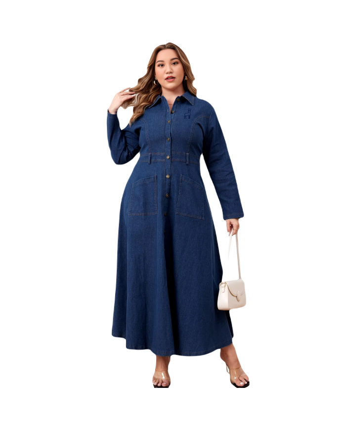 Danim Mario Denim Ladies Long Seelve Maxi Dress, (Indigo)