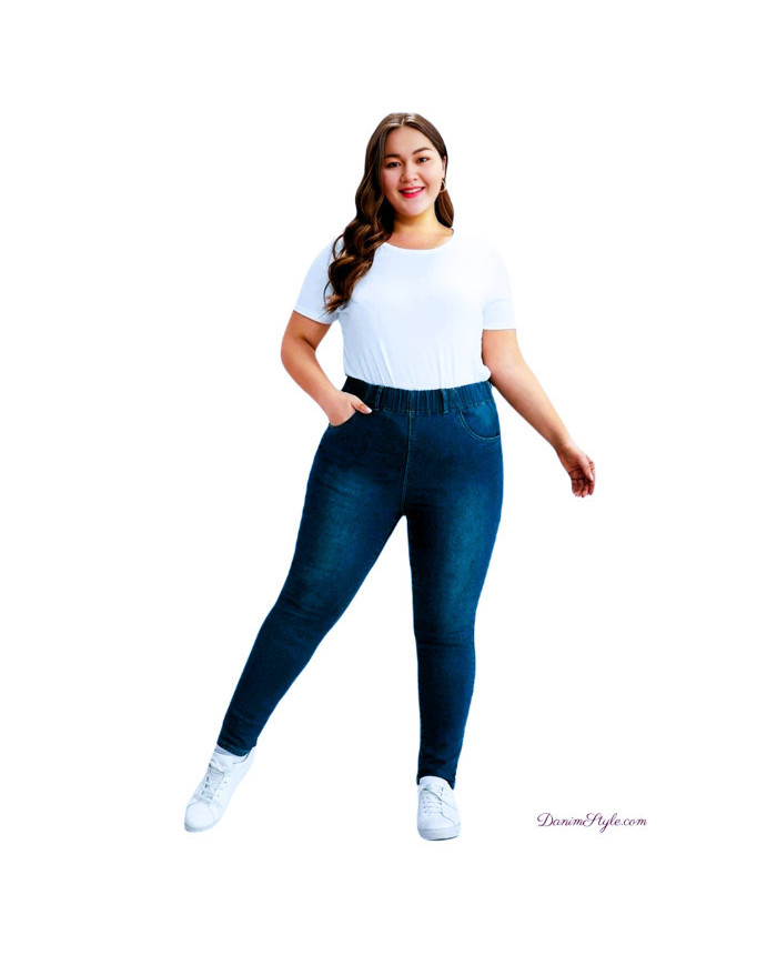 Danim High Waisted Denim Ladies Plus-Size Jeans (Navy)