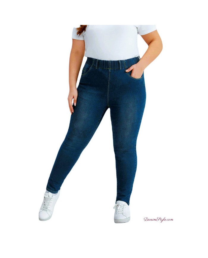 Danim High Waisted Denim Ladies Plus-Size Jeans (Navy)