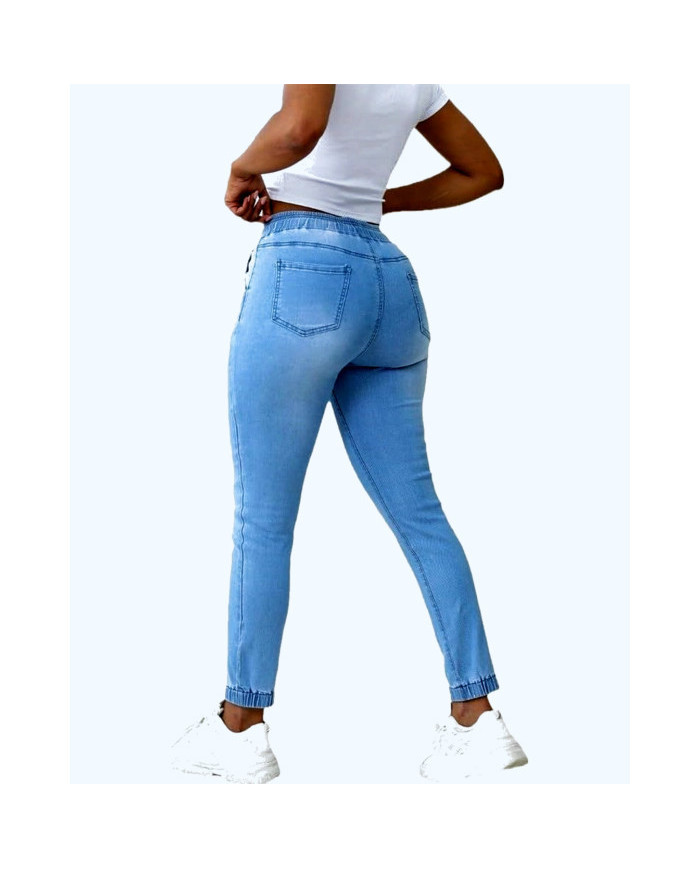 Danim High Waisted Skinny Denim Cargo Pants (Sky-Blue)