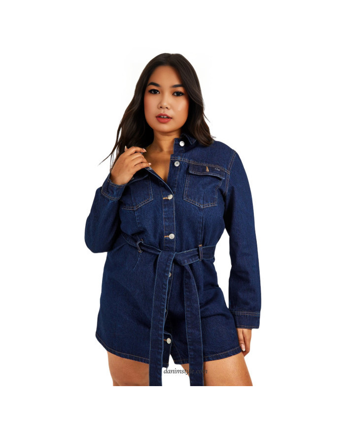 Danim Belted Women Denim Dress,  (Indigo)
