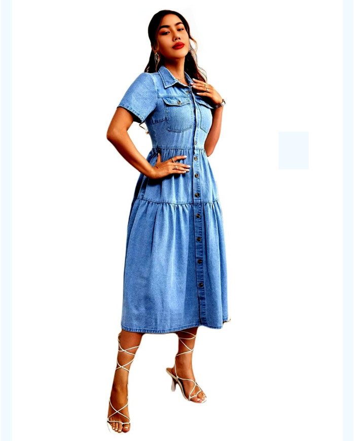 Danim Street Long Denim Dress (Light-Blue)