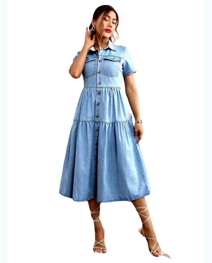 Danim Street Long Denim Dress (Light-Blue)