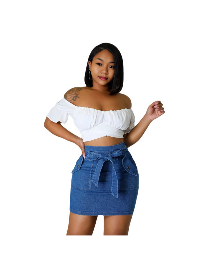 Danim Babe Denim Shorts with Bluose (Blue-White)