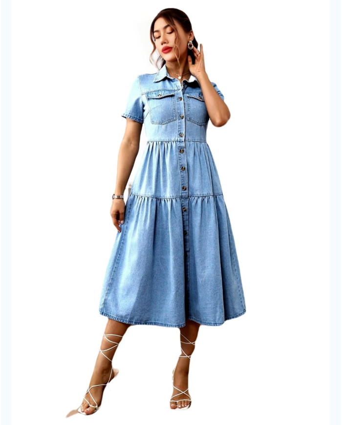 Danim Street Long Denim Dress (Light-Blue)