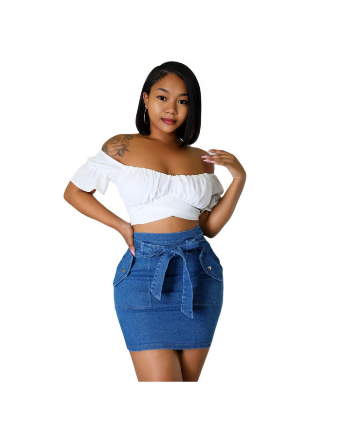 Danim Babe Denim Shorts with Bluose (Blue-White)