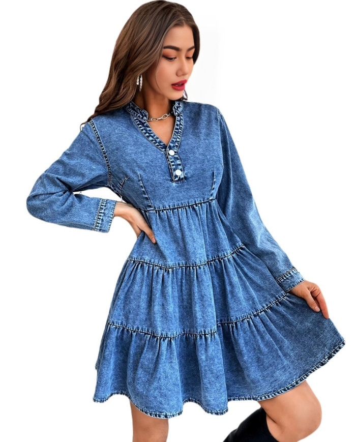 Denim Women Denim Street Stylist Dress, (Dark-Blue)