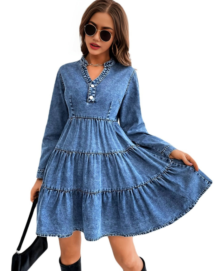 Denim Women Denim Street Stylist Dress, (Dark-Blue)