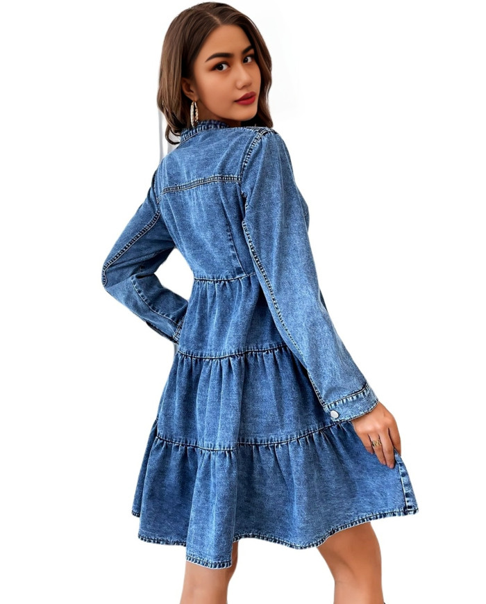 Denim Women Denim Street Stylist Dress, (Dark-Blue)