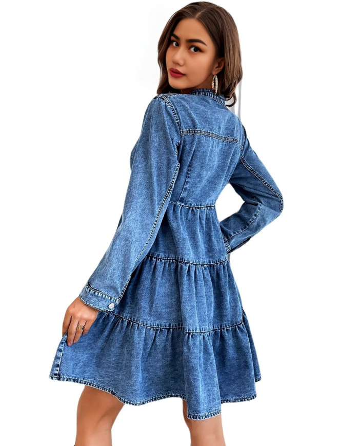 Denim Women Denim Street Stylist Dress, (Dark-Blue)