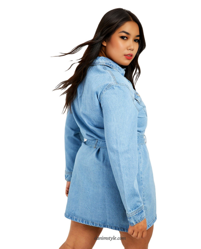 Danim Belted Women Denim Dress,  (Light-Blue)