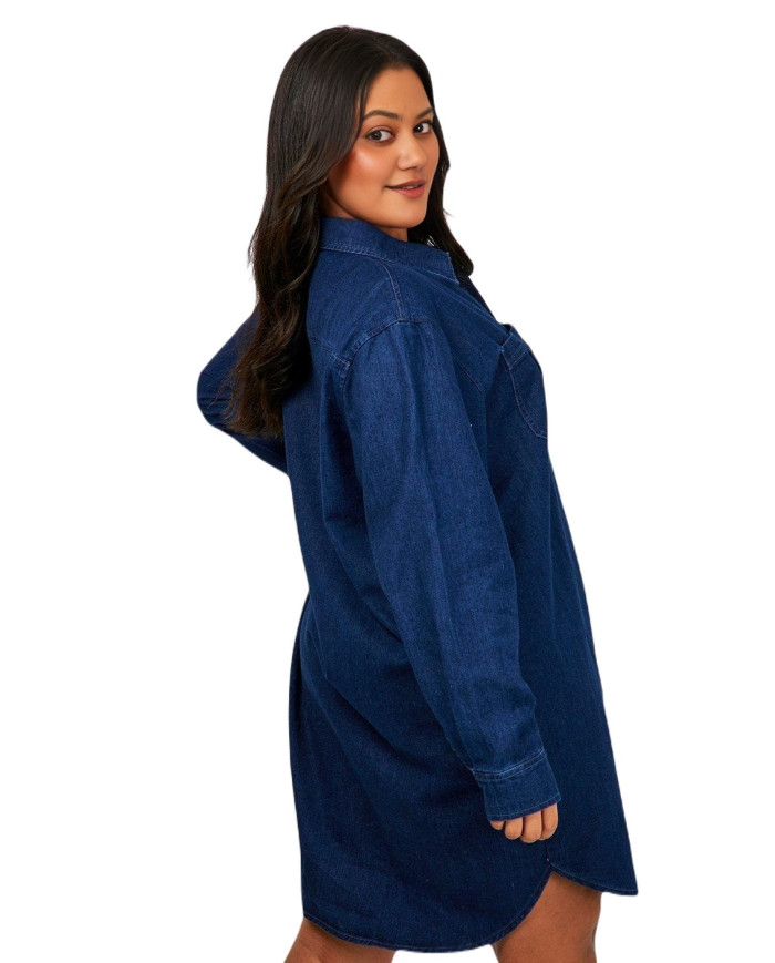Denim Down Shirt Dress (Indigo)