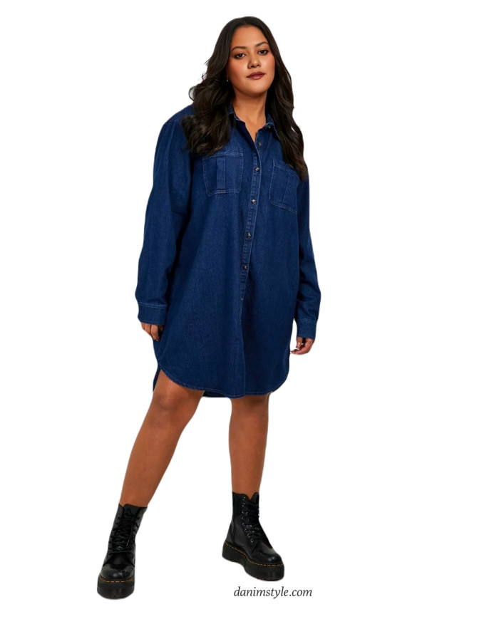 Denim Down Shirt Dress (Indigo)