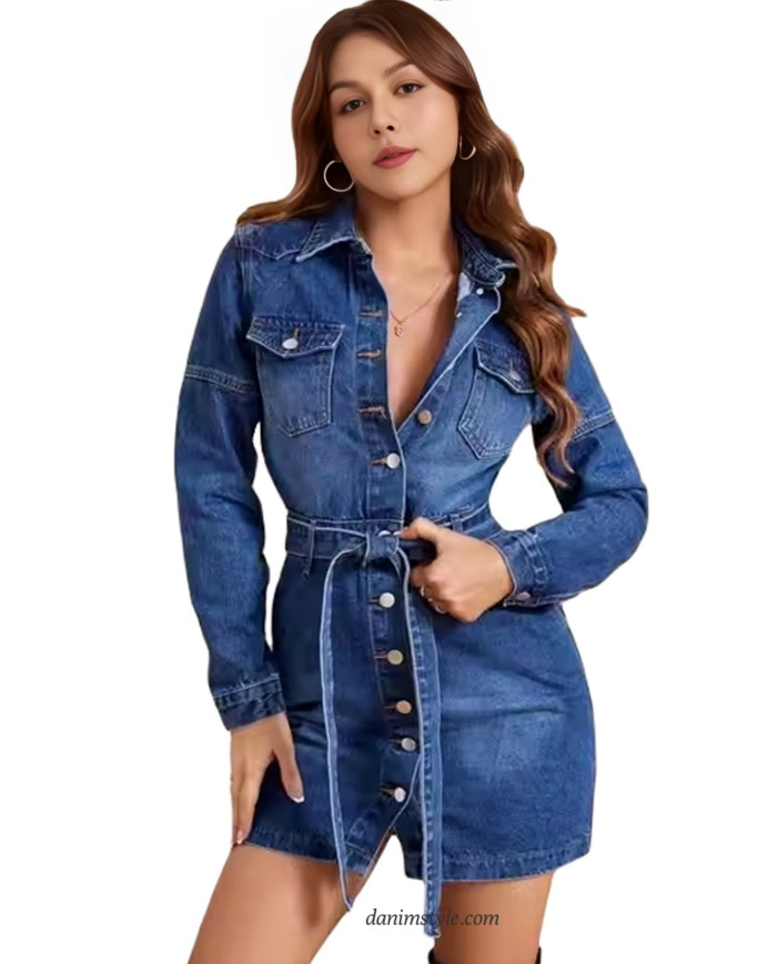 Danim Mario Denim Midi Dress (Navy-Blue)