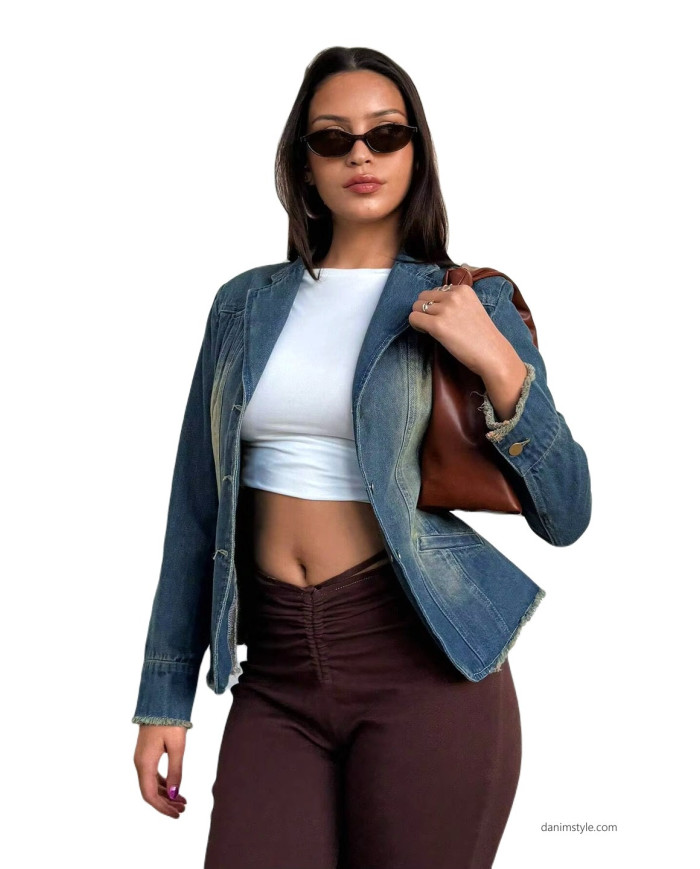 Danim Ladies Denim Top Blazer (Navy-Blue)