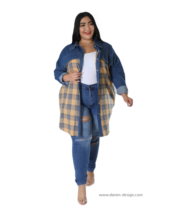 Danim Babe Denim Shirt Dress (Blue-Check)