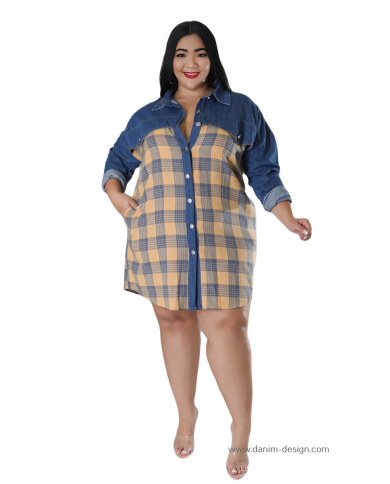 Danim Babe Denim Shirt Dress (Blue-Check)