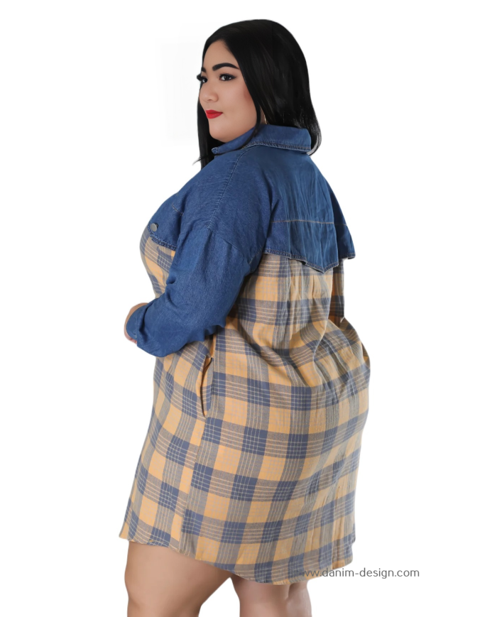Danim Babe Denim Shirt Dress (Blue-Check)