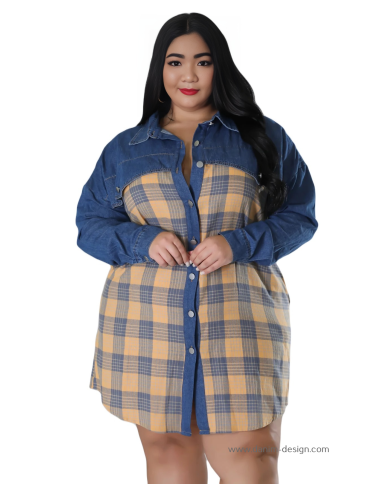 Danim Babe Denim Shirt Dress (Blue-Check)