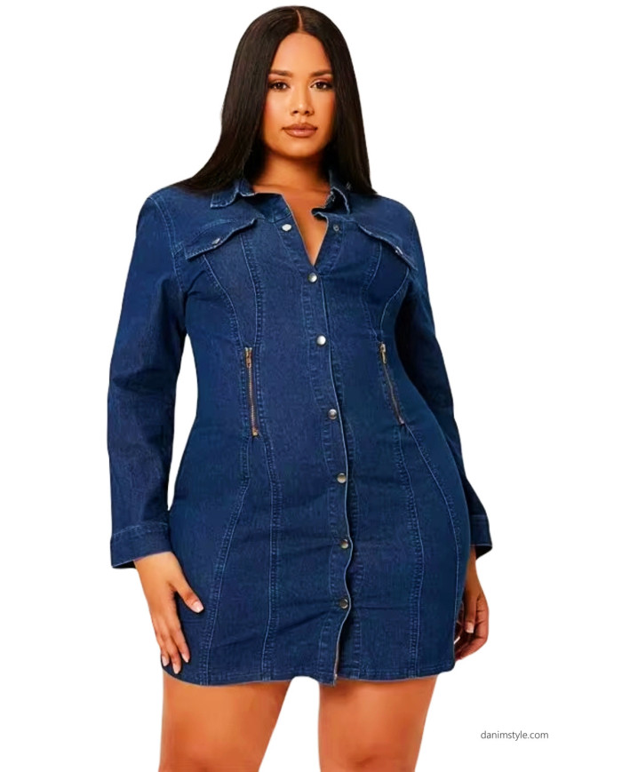 Danim Ladies Denim Midi Dress, (Navy-Blue)