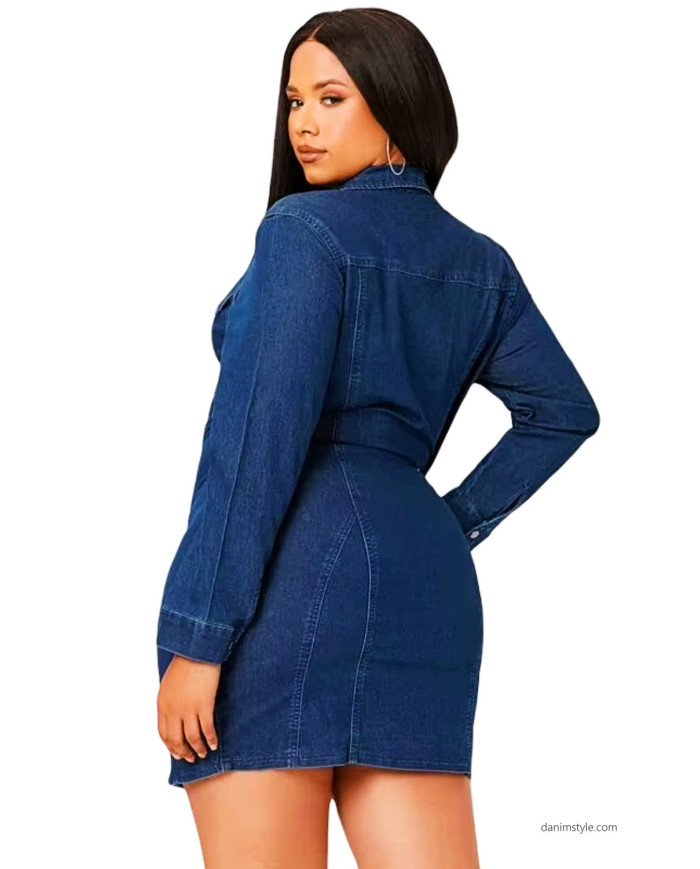 Danim Ladies Denim Midi Dress, (Navy-Blue)