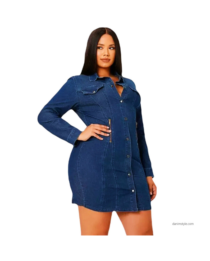 Danim Ladies Denim Midi Dress, (Navy-Blue)