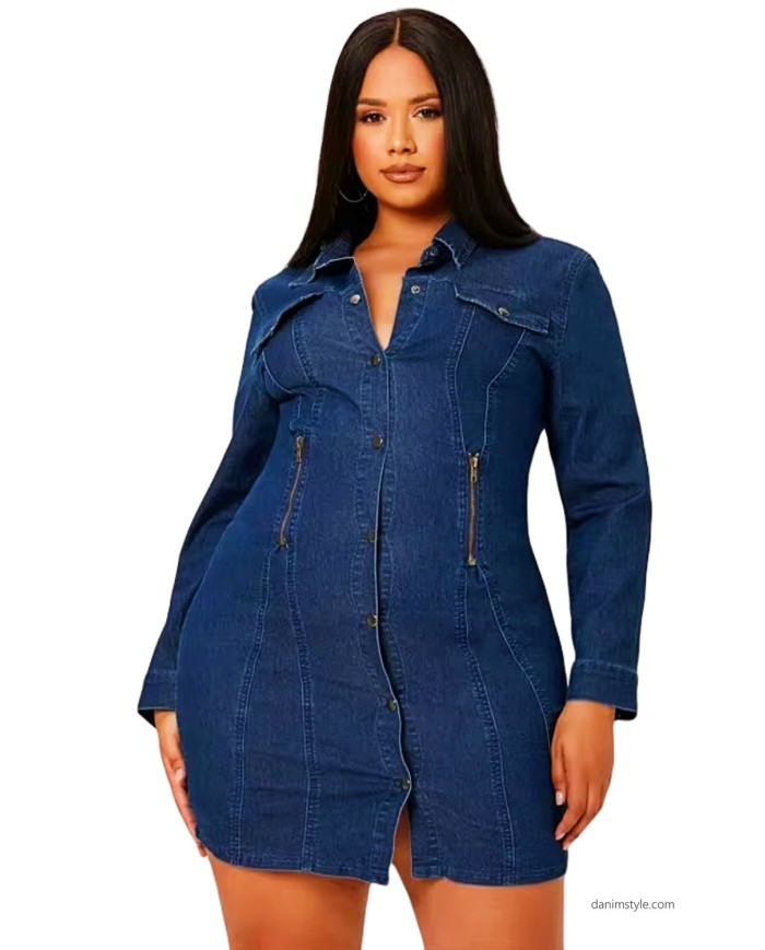 Danim Ladies Denim Midi Dress, (Navy-Blue)