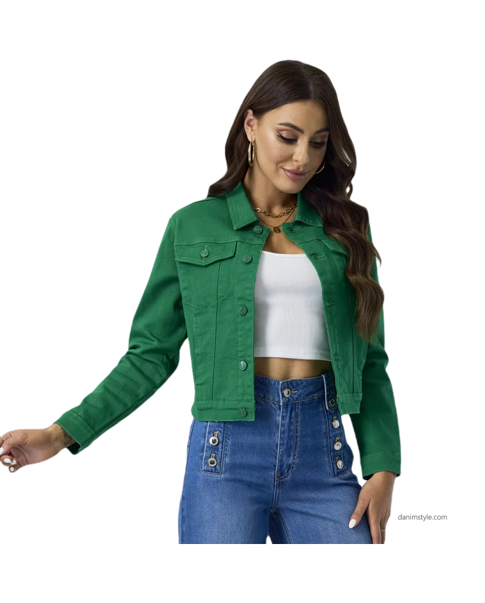 Danim Ladies Denim  Street  Jacket, (Green)