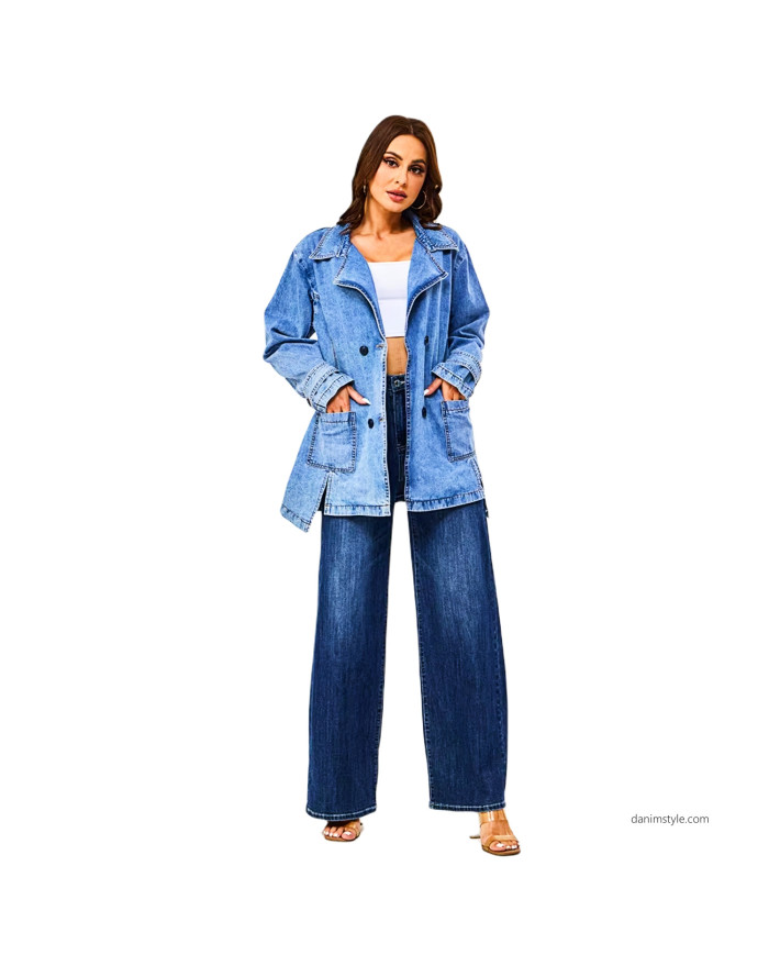Danim Ladies Denim Top Long Blazer (Light-Blue)