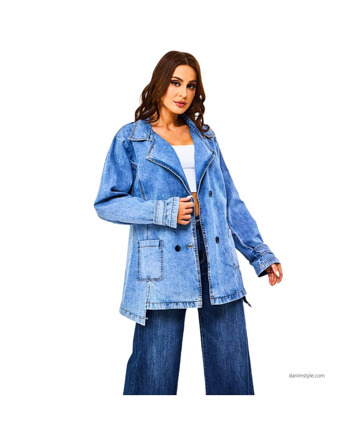 Danim Ladies Denim Top Long Blazer (Light-Blue)