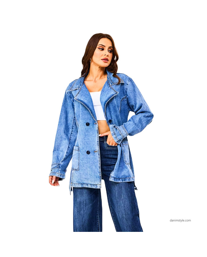 Danim Ladies Denim Top Long Blazer (Light-Blue)