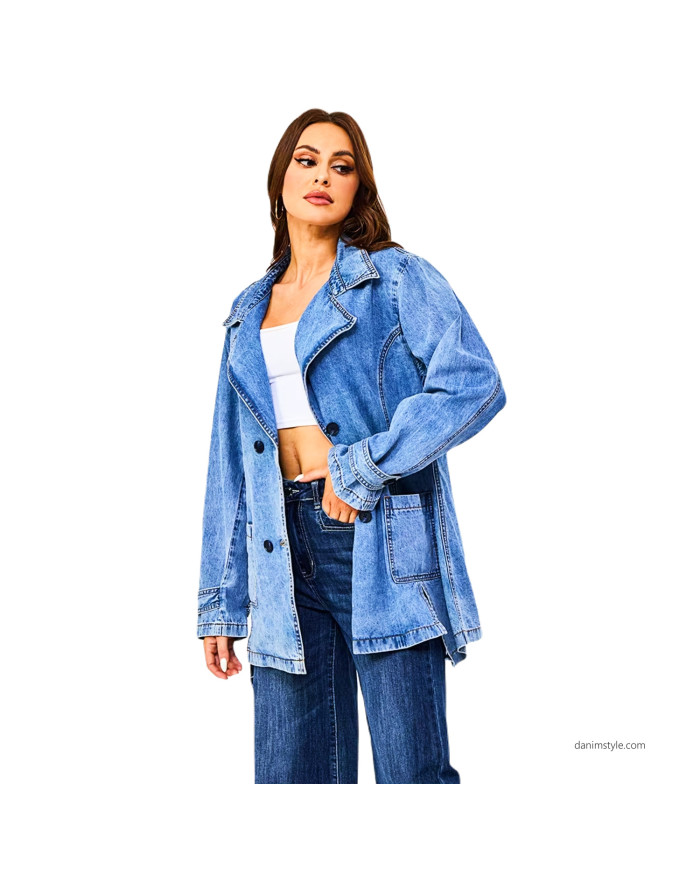 Danim Ladies Denim Top Long Blazer (Light-Blue)