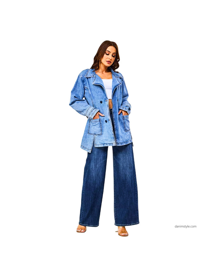 Danim Ladies Denim Top Long Blazer (Light-Blue)