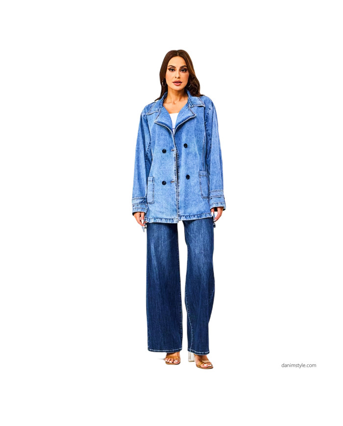 Danim Ladies Denim Top Long Blazer (Light-Blue)