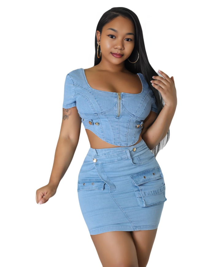 Danim Babe Denim Dress (Light-Blue-2Pcs)