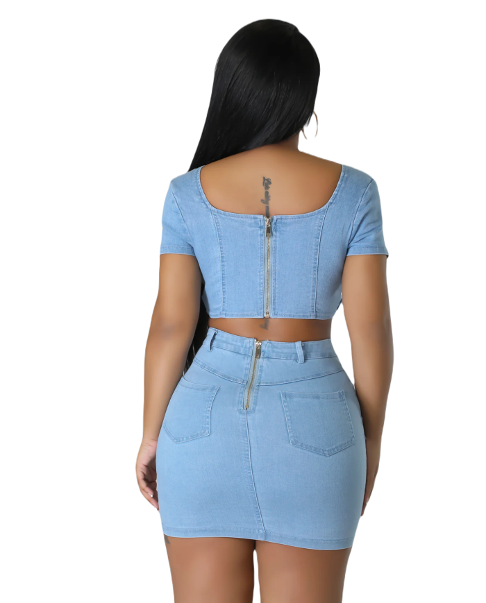 Danim Babe Denim Dress (Light-Blue-2Pcs)