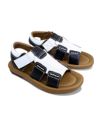 Danim Pure Leather Baby Sandal (Black-White)